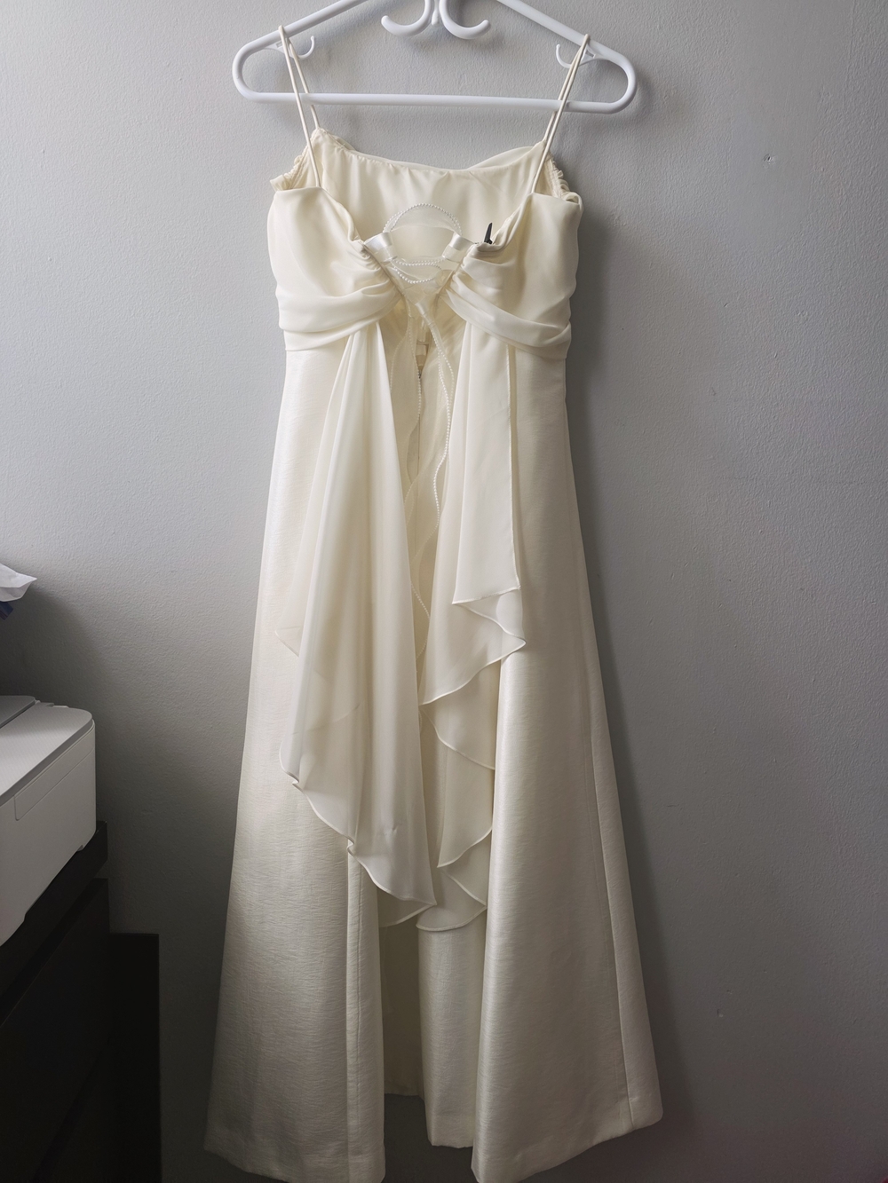 Ivory Spaghetti Strap Dress with Draped Chiffon Front